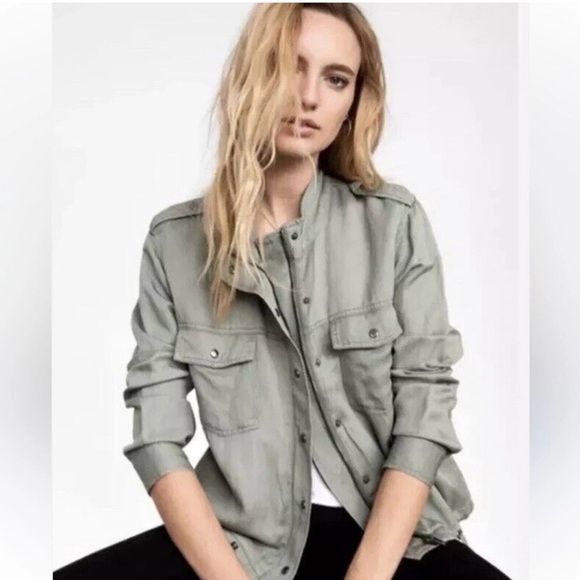 RAILS COLLINS JACKET Linen Blend Sage Military Moto Zip Up Snaps Pockets Size L - Picture 11 of 16